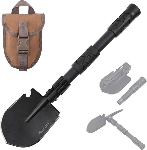 Survival Shovel, (28.3'') Camping Folding Shovel, Military Spade Multitool, Tactical Trench Tool, with Pickaxe, Compass, Whistle, Molle Bag for Digging, Metal-Detecting, Off Roading, Emergency in Kuwait
