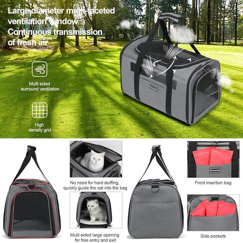 Cat Travel Carrier - Foldable Dog Carrier Bag, Soft-Sided Pet Bag up to 20 Lbs,Pet Carrier Soft-Sided Escape Proof with 4 Ventilated Windows, Airline Approved Travel Puppy Carrier (Blue) in Kuwait