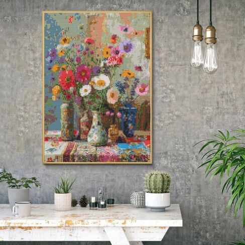Eiazuiks Stamping Cross Stitch Kit, Flowers Counting Cross Stitch Kit for Adult Beginners, Full Line DIY Stitching Kit for Home Decor Cross Stitch Patterns 12x16 inches in Kuwait