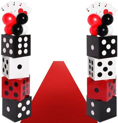 52 Pcs Casino Themed Decorations Set Las Vegas Game Night Entryway Door Party Decor 8 Pcs 12 Inch Large Dice Boxes 8 Jumbo Poker Cards 30 Pcs Balloon Aisle Runners for Birthday Celebration in Kuwait