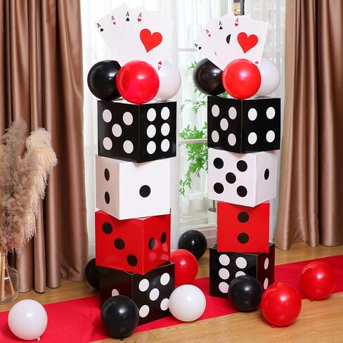 52 Pcs Casino Themed Decorations Set Las Vegas Game Night Entryway Door Party Decor 8 Pcs 12 Inch Large Dice Boxes 8 Jumbo Poker Cards 30 Pcs Balloon Aisle Runners for Birthday Celebration in Kuwait