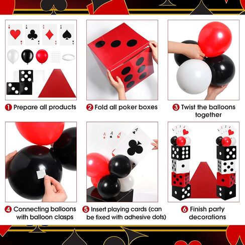 52 Pcs Casino Themed Decorations Set Las Vegas Game Night Entryway Door Party Decor 8 Pcs 12 Inch Large Dice Boxes 8 Jumbo Poker Cards 30 Pcs Balloon Aisle Runners for Birthday Celebration in Kuwait