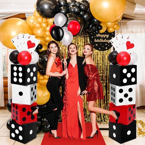 52 Pcs Casino Themed Decorations Set Las Vegas Game Night Entryway Door Party Decor 8 Pcs 12 Inch Large Dice Boxes 8 Jumbo Poker Cards 30 Pcs Balloon Aisle Runners for Birthday Celebration in Kuwait