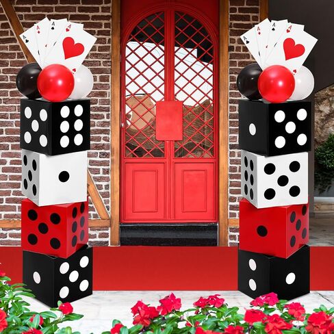 52 Pcs Casino Themed Decorations Set Las Vegas Game Night Entryway Door Party Decor 8 Pcs 12 Inch Large Dice Boxes 8 Jumbo Poker Cards 30 Pcs Balloon Aisle Runners for Birthday Celebration in Kuwait