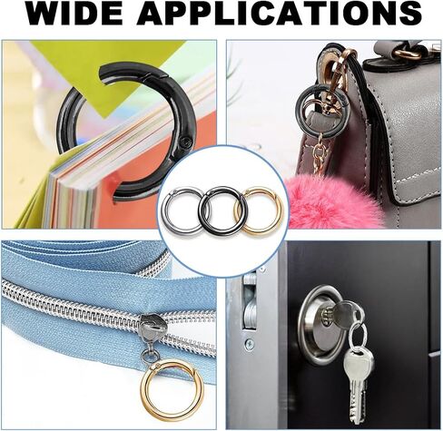24 Pcs Mini Locking Carabiner Mini Carabiner Clip Keychain Rings Small Carabiner Key Chain Rings Bulk for Purses Paper Crafts Keyrings Buckle Bags DIY (Black+Silver+Gold-OD1.0 inches) in Saudi Arabia