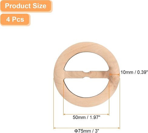 uxcell 4 pcs t-shirt مقاطع ، 75 ملم خشب الخشب حلقة مقطع الدائرة الدائرة مقطع مشبك ملابس الأزياء الزاوية الزاوية المعقدة لزخرفة ملابس الحرير للسيدات ، الخشب in Kuwait