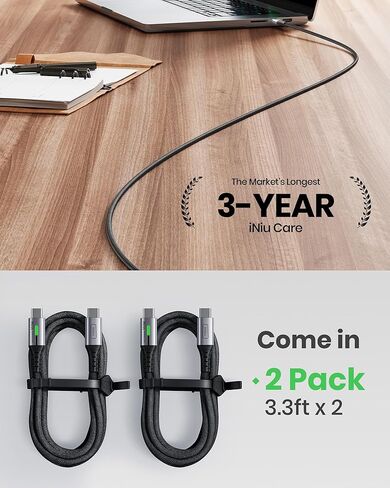 INIU USB C to USB C Cable, [6.6ft, Red] 2-Pack C Cable to C Cable for iPhone 15 Pro Max, Samsung Galaxy S22 S10 A9, MacBook Pro, iPad Air, and More in Kuwait