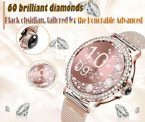 Smart Watch for Women with Diamonds (Answer/Make Call),AMOLED 1.19" Screen Smartwatch for Android Phones,Fitness Tracker with Heart Rate/Blood Oxygen/Sleep Monitor (Rose Gold, 1.19 inch) in Saudi Arabia