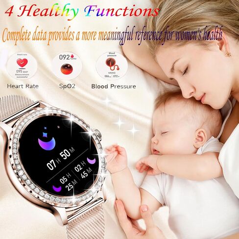 Smart Watch for Women with Diamonds (Answer/Make Call),AMOLED 1.19" Screen Smartwatch for Android Phones,Fitness Tracker with Heart Rate/Blood Oxygen/Sleep Monitor (Rose Gold, 1.19 inch) in Saudi Arabia