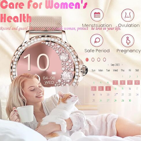 Smart Watch for Women with Diamonds (Answer/Make Call),AMOLED 1.19" Screen Smartwatch for Android Phones,Fitness Tracker with Heart Rate/Blood Oxygen/Sleep Monitor (Rose Gold, 1.19 inch) in Saudi Arabia