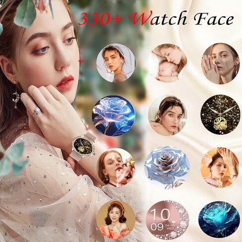 Smart Watch for Women with Diamonds (Answer/Make Call),AMOLED 1.19" Screen Smartwatch for Android Phones,Fitness Tracker with Heart Rate/Blood Oxygen/Sleep Monitor (Rose Gold, 1.19 inch) in Saudi Arabia
