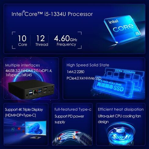 N7P Mini PC, AMD Ryzen 7 7840HS(up to 5.1GHz) 8C/16T, Mini Computer 16GB DDR5 RAM 512GB NVMe PCIE 4.0 SSD, Mini Desktop Computer 4K 60Hz Triple Screen Display WiFi6/BT5.2/Win11 Pro in Saudi Arabia