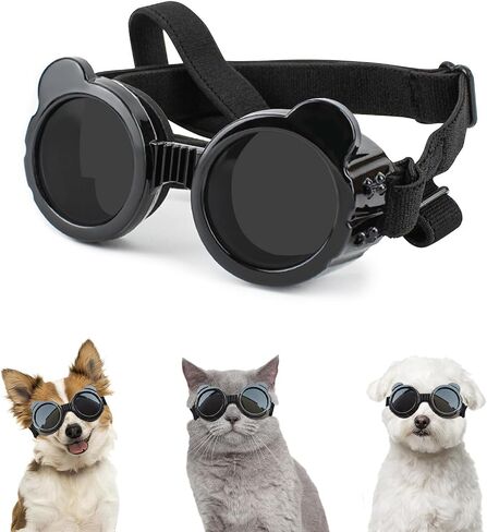 NAMSAN Dog Sunglasses Small Breed, UV-Protection Doggie Goggles for XSmall Dogs, Outdoor Doggy Eye Protection, Anti-Fog Anti-Dust Windproof Snowproof, Adjustable Straps, Panda Black in Saudi Arabia