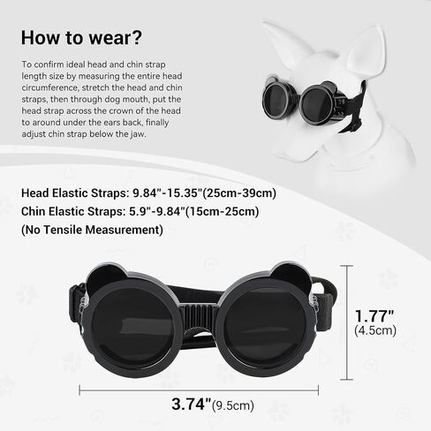 NAMSAN Dog Sunglasses Small Breed, UV-Protection Doggie Goggles for XSmall Dogs, Outdoor Doggy Eye Protection, Anti-Fog Anti-Dust Windproof Snowproof, Adjustable Straps, Panda Black in Saudi Arabia