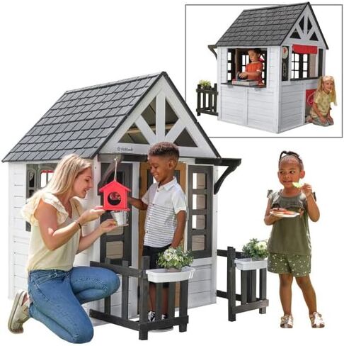 KidKraft Riverscape Wooden Playhouse with Working Doorbell, Fence, Kitchen and Pet Door in Kuwait