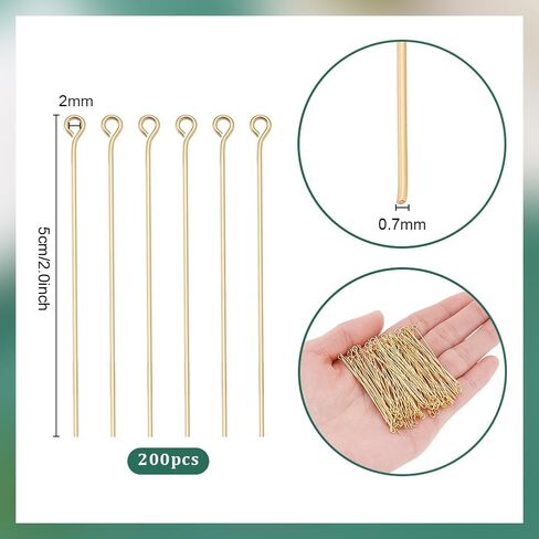 PH PandaHall 200 pcs 1.6 inch 304 Stainless Steel Head Pins Real 18K Gold Plated Bead Pins Jewelry Pins 21 Gauge Open Eye Pin for Earring Pendant Bracelet Necklace Jewelry DIY Craft Making in Saudi Arabia