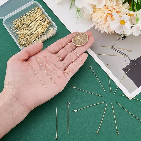 PH PandaHall 200 pcs 1.6 inch 304 Stainless Steel Head Pins Real 18K Gold Plated Bead Pins Jewelry Pins 21 Gauge Open Eye Pin for Earring Pendant Bracelet Necklace Jewelry DIY Craft Making in Saudi Arabia