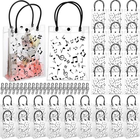 Wesnoy Musical Notes Gift Bags with Handle 6x8 Inch Clear Music Treat Bags Bulk Musical Party Favor Bag with Musical Note Paper Clip for Musician Employee Teacher Gift Birthday Party Supplies(24 Pcs) in Saudi Arabia