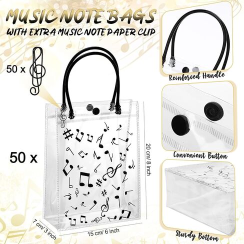 Wesnoy Musical Notes Gift Bags with Handle 6x8 Inch Clear Music Treat Bags Bulk Musical Party Favor Bag with Musical Note Paper Clip for Musician Employee Teacher Gift Birthday Party Supplies(24 Pcs) in Saudi Arabia