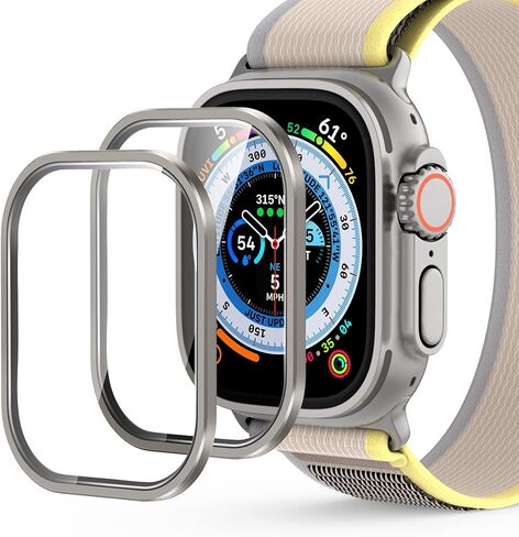 واقي شاشة AGVEE مكون من قطعتين لساعة Apple Watch Ultra 2nd 1st 49 مم، زجاج مقسى 9H مع غطاء إطار من سبائك الألومنيوم من التيتانيوم، فيلم iWatch الأصلي حساس للمس، برتقالي in Kuwait