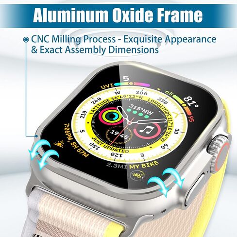 واقي شاشة AGVEE مكون من قطعتين لساعة Apple Watch Ultra 2nd 1st 49 مم، زجاج مقسى 9H مع غطاء إطار من سبائك الألومنيوم من التيتانيوم، فيلم iWatch الأصلي حساس للمس، برتقالي in Kuwait