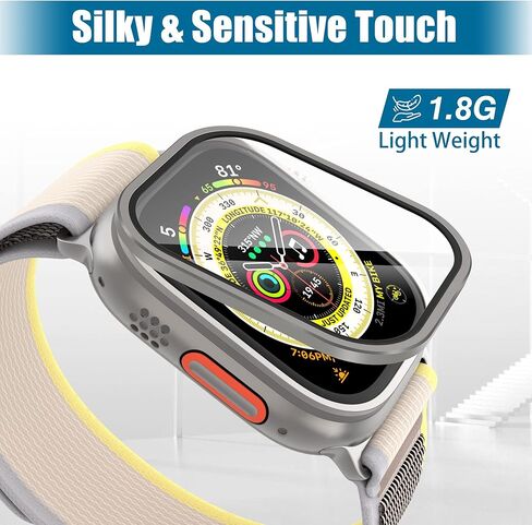 واقي شاشة AGVEE مكون من قطعتين لساعة Apple Watch Ultra 2nd 1st 49 مم، زجاج مقسى 9H مع غطاء إطار من سبائك الألومنيوم من التيتانيوم، فيلم iWatch الأصلي حساس للمس، برتقالي in Kuwait