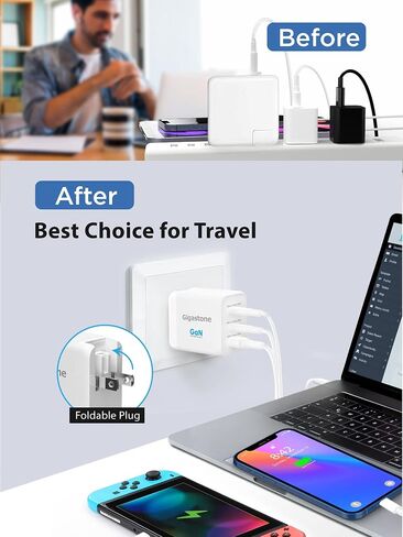 Gigastone [2-Pack] 65W USB C Charger, GaN III Tech, PPS, Multiple Port, Foldable Plug, Full Speed Charging for MacBook Air/Pro, Dell XPS, iPad, iPhone16/15, Galaxy S24/S23, Tablets, USB-C Laptops in Saudi Arabia