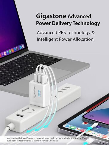 Gigastone [2-Pack] 65W USB C Charger, GaN III Tech, PPS, Multiple Port, Foldable Plug, Full Speed Charging for MacBook Air/Pro, Dell XPS, iPad, iPhone16/15, Galaxy S24/S23, Tablets, USB-C Laptops in Saudi Arabia