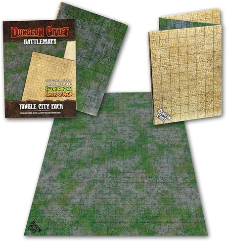 DUNGEON CRAFT Battlemaps Board Game, Battle Mat for Dungeons and Dragons, Double-Sided Gloss Laminated DND Mat, Wet and Dry Erase Board, Table Top Games (Ocean Pack, 24"x33"/1" Grid) in Kuwait