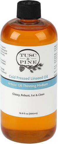 Tusc & Pine Cold Pressed Linseed Oil للطلاء - زجاجة 16.9 أوقية - وسط الطلاء للفنانين المحترفين ، تعزيز التدفق والشفافية ، أرق خالية من المذيبات ، مكبوتة على دفعات صغيرة في ولاية كارولينا الشمالية in Kuwait