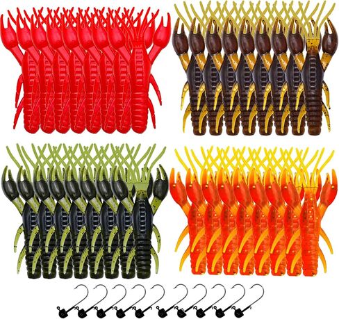 Crawfish Fishing Soft Plastic Lures with Ned Jig Head Kit, Soft Plastic Swimbaits Bass Fishing Lures in Saltwater Freshwater, 35 Pcs Soft Fishing Bait Lure Kit with Glitter(25Pcs-5 Colors) in Saudi Arabia