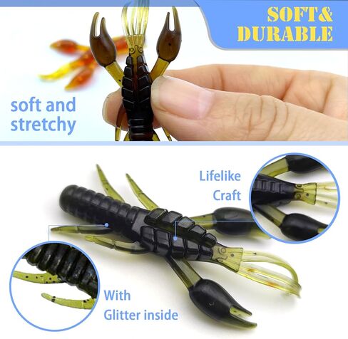 Crawfish Fishing Soft Plastic Lures with Ned Jig Head Kit, Soft Plastic Swimbaits Bass Fishing Lures in Saltwater Freshwater, 35 Pcs Soft Fishing Bait Lure Kit with Glitter(25Pcs-5 Colors) in Saudi Arabia