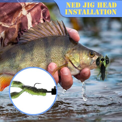 Crawfish Fishing Soft Plastic Lures with Ned Jig Head Kit, Soft Plastic Swimbaits Bass Fishing Lures in Saltwater Freshwater, 35 Pcs Soft Fishing Bait Lure Kit with Glitter(25Pcs-5 Colors) in Saudi Arabia