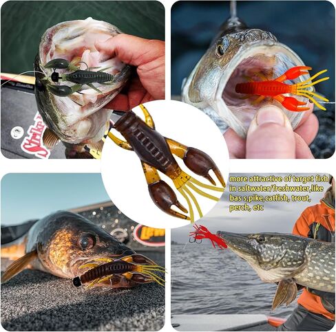 Crawfish Fishing Soft Plastic Lures with Ned Jig Head Kit, Soft Plastic Swimbaits Bass Fishing Lures in Saltwater Freshwater, 35 Pcs Soft Fishing Bait Lure Kit with Glitter(25Pcs-5 Colors) in Saudi Arabia