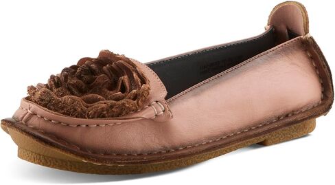 Spring Step L'Artiste Dezi Leather Shoes for Women | Comfortable Slip-On Shoes with Soft Leather Flower | Ladies Casual Flats for Work | Hand-painted leather ballet flat with dimensional flower accent, padded comfort and flexible rubber outsole in Saudi Arabia