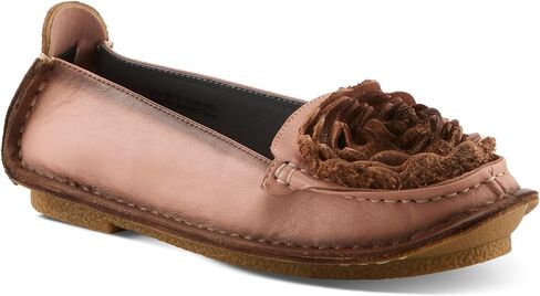 Spring Step L'Artiste Dezi Leather Shoes for Women | Comfortable Slip-On Shoes with Soft Leather Flower | Ladies Casual Flats for Work | Hand-painted leather ballet flat with dimensional flower accent, padded comfort and flexible rubber outsole in Saudi Arabia
