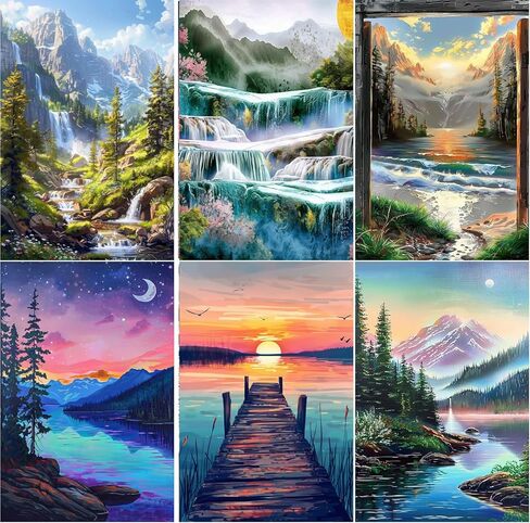 EWJRNSF 6 Pack 5D Diamond Painting Kits for Adults, Landscape Diamond Arts Kits Diamond Art Sets,Gem Painting by Number Kits for Adults Beginners Home Wall Decor 11.8x15.7 Inches in Kuwait