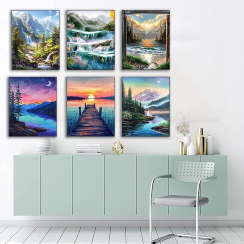 EWJRNSF 6 Pack 5D Diamond Painting Kits for Adults, Landscape Diamond Arts Kits Diamond Art Sets,Gem Painting by Number Kits for Adults Beginners Home Wall Decor 11.8x15.7 Inches in Kuwait