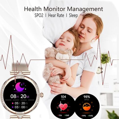 Smart Watch for Women with Diamonds (Answer/Make Call),1.3''Full Touch Screen Smartwatch for Android Phones,Fitness Tracker with Heart Rate/Blood Oxygen/Sleep Monitor in Saudi Arabia