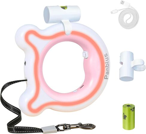 Pets 9.84ft Retractable Dog Leashes with LED Up to 66 lbs Anti-Slip Handle and 360°No Tangle Dogs Walking Leash with Built in Poop Bag for Small/Medium/Large Breeds (Pink) in Saudi Arabia