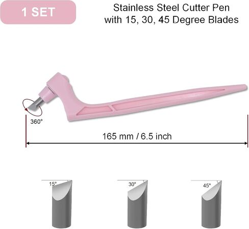 Craft Cutting Tools, 360 Degree Rotating Blades Stainless Steel Cutter Pen with 15, 30, 45 Degree Blades for DIY Crafts, Stencils, Scrapbooks-Pink in Saudi Arabia
