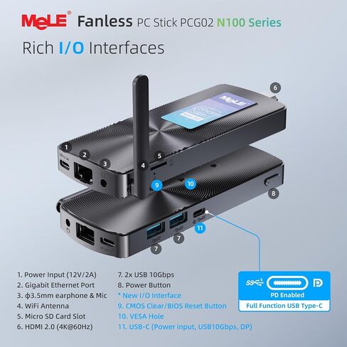 MeLE Fanless Mini PC Stick PCG02 Pro 12th Gen Alder Lake - N100(up to 3.4GHz), 8GB DDR4 RAM 256GB Desktop Computer Stick Support 4K Dual HDMI USB3.2 WiFi BT Ethernet,Home Business Office Industrial in Saudi Arabia
