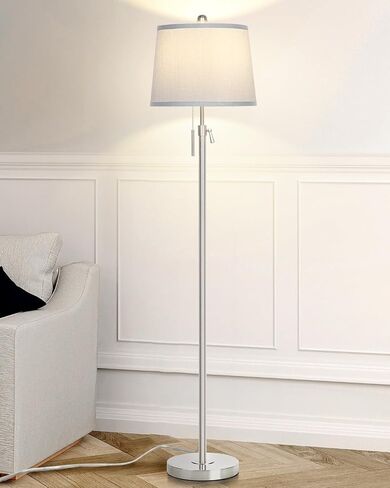 JUNNAI Gold Floor Lamp for Living Room, Tall Standing Lamp 55-65" Adjustable Modern Brass Floor Lamps for Bedroom Reading Office Kids 3 Color Lights Corner Night Stand (9W LED Bulb, White Shade) in Saudi Arabia