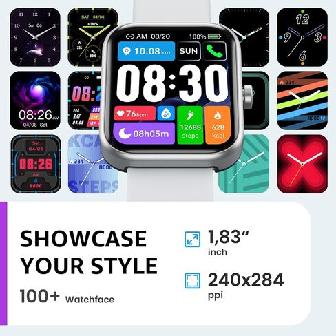 TOZO S3 Smart Watch for Men Women for iPhone ＆ Android, 1.83" Fitness Tracker Bluetooth Call [Answer/Make], IP68 Waterproof with Heart Rate/SpO2/Sleep Monitor, 100+ Sport Modes Black in Saudi Arabia