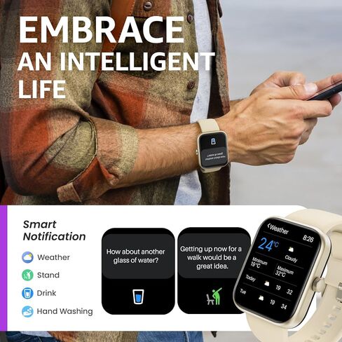 TOZO S3 Smart Watch for Men Women for iPhone ＆ Android, 1.83" Fitness Tracker Bluetooth Call [Answer/Make], IP68 Waterproof with Heart Rate/SpO2/Sleep Monitor, 100+ Sport Modes Black in Kuwait