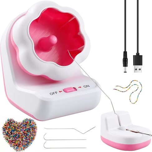 Electric Bead Spinner with Base,Automatically Clay Bead Spinner with 2 Needles Fast Beading Bead Spinner Machine Effortless Electric Bead Bowl Spinner for Jewelry Making DIY Bracelets Necklaces (Pink) in Kuwait