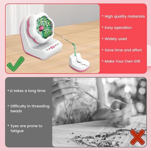 Electric Bead Spinner with Base,Automatically Clay Bead Spinner with 2 Needles Fast Beading Bead Spinner Machine Effortless Electric Bead Bowl Spinner for Jewelry Making DIY Bracelets Necklaces (Pink) in Kuwait