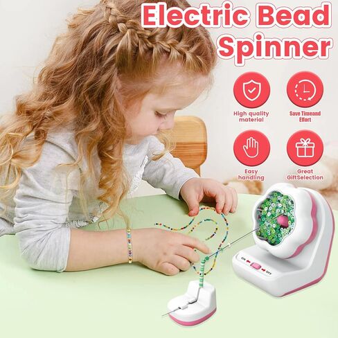 Electric Bead Spinner with Base,Automatically Clay Bead Spinner with 2 Needles Fast Beading Bead Spinner Machine Effortless Electric Bead Bowl Spinner for Jewelry Making DIY Bracelets Necklaces (Pink) in Kuwait