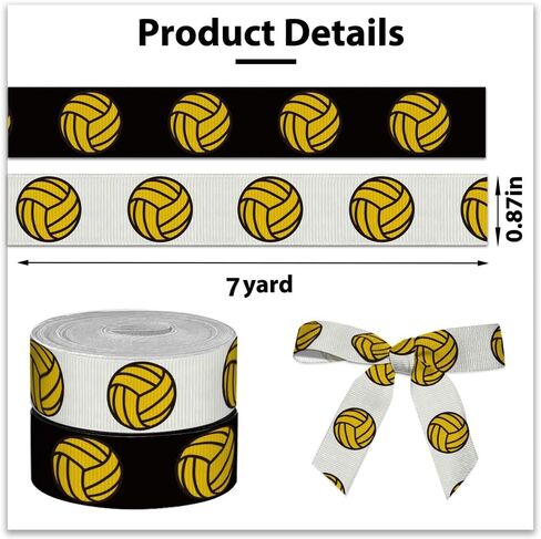 2 Rolls 5 Yards Sports Volleyball Ribbon for Crafting Sewing, 7/8 Inch Black White Grosgrain Ribbons for Gift Wrapping, Track Field Balls Ribbons for Hair Bow Cheerleader Accessories in Saudi Arabia