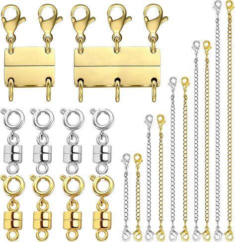 Multi Necklace Layering Clasp and Chain Extender and Magnetic Jewelry Clasp Set, Gold and Silver Multiple Styles Necklace Extenders for Women in Kuwait